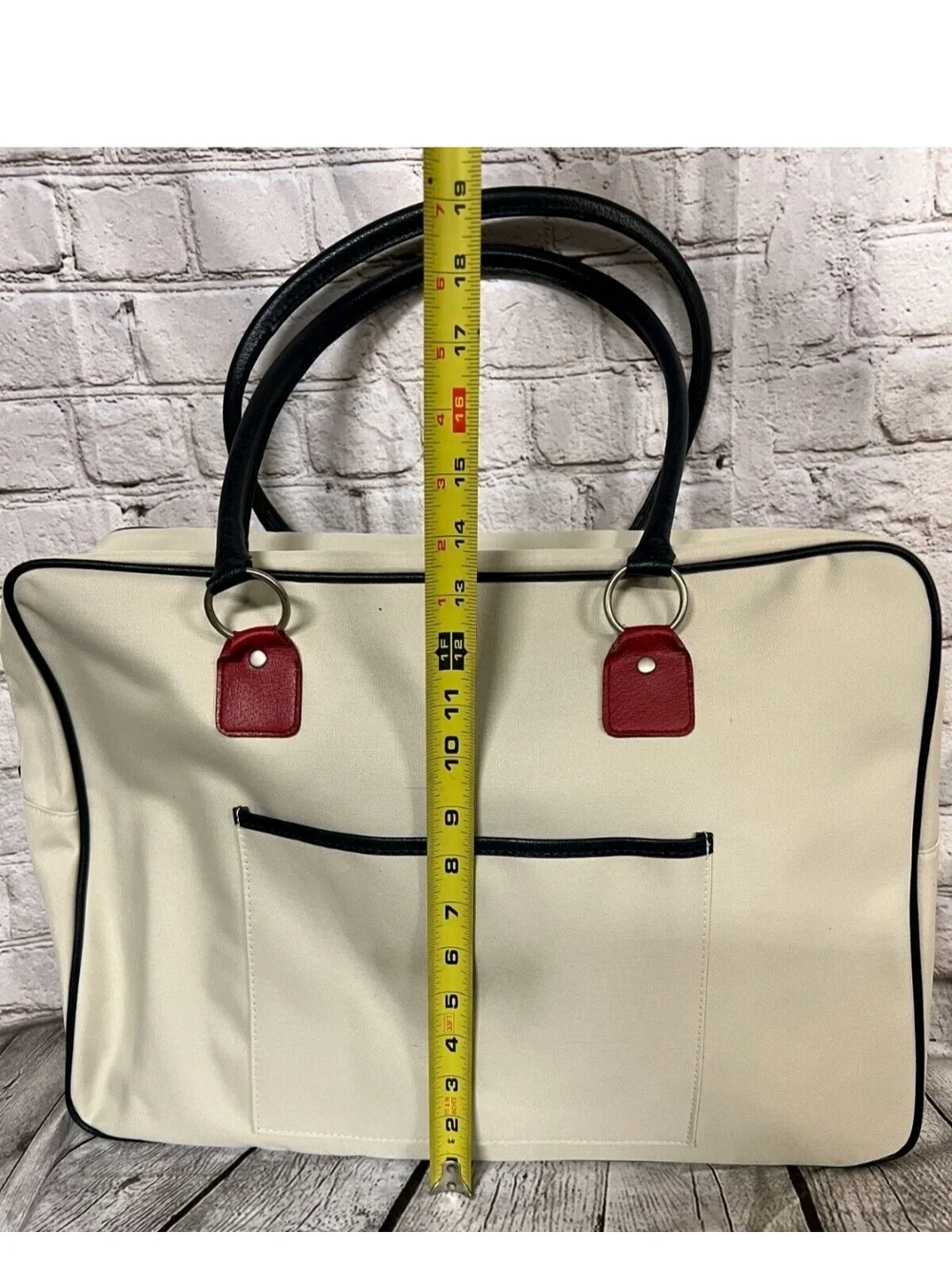 Estee Lauder Cream Duffel Weekender Vintage Bag Handles White, Red & Blue